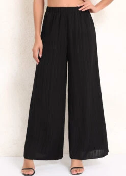 Black Ruched Elastic Waist High Waisted Pants