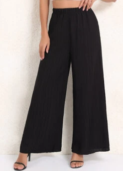 Black Ruched Elastic Waist High Waisted Pants -Women Clothing Sales Store 340223 P 16935649150674
