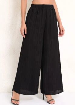 Black Ruched Elastic Waist High Waisted Pants -Women Clothing Sales Store 340223 P 16935649154452