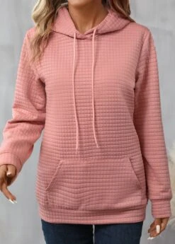 Dusty Pink Pocket Long Sleeve Hoodie -Women Clothing Sales Store 340359 P 16929592882684