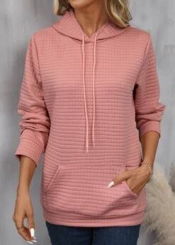 Dusty Pink Pocket Long Sleeve Hoodie -Women Clothing Sales Store 340359 P 16929592882795