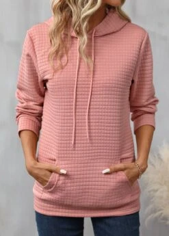 Dusty Pink Pocket Long Sleeve Hoodie