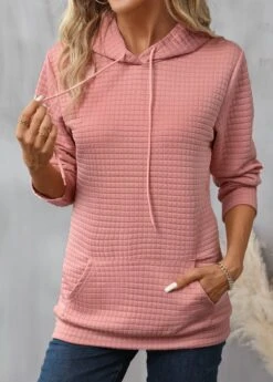 Dusty Pink Pocket Long Sleeve Hoodie -Women Clothing Sales Store 340359 P 16929592888773