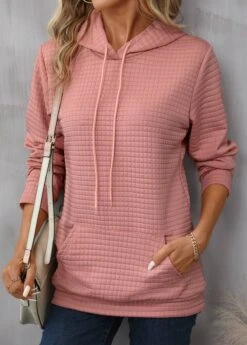Dusty Pink Pocket Long Sleeve Hoodie -Women Clothing Sales Store 340359 P 16929592889922
