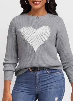 Grey Patchwork Long Sleeve Round Neck Sweater 8 Grey Patchwork Long Sleeve Round Neck Sweater -Women Clothing Sales Store 340392 P 16927903764293