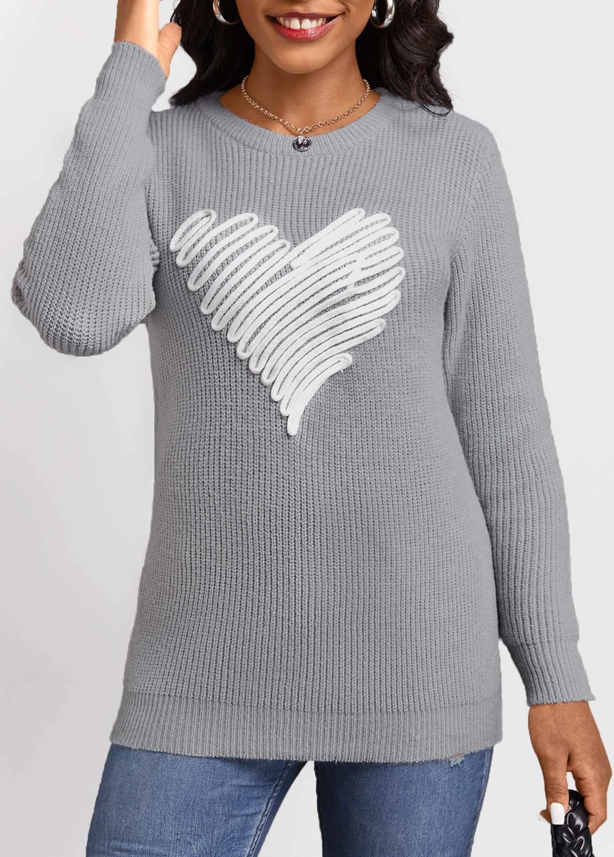 Grey Patchwork Long Sleeve Round Neck Sweater 1 Grey Patchwork Long Sleeve Round Neck Sweater