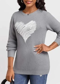 Grey Patchwork Long Sleeve Round Neck Sweater 7 Grey Patchwork Long Sleeve Round Neck Sweater -Women Clothing Sales Store 340392 P 16927903767652