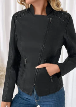 Black Pocket Long Sleeve Lapel Coat 8 Black Pocket Long Sleeve Lapel Coat -Women Clothing Sales Store 340550 P 16934825413293