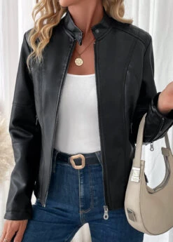 Black Pocket Long Sleeve High Neck Coat -Women Clothing Sales Store 340551 P 16934784571890