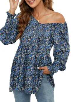 Navy Smocked Ditsy Floral Print Long Sleeve Blouse 7 Navy Smocked Ditsy Floral Print Long Sleeve Blouse -Women Clothing Sales Store 340847 P 1692940108077