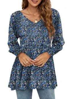 Navy Smocked Ditsy Floral Print Long Sleeve Blouse 8 Navy Smocked Ditsy Floral Print Long Sleeve Blouse -Women Clothing Sales Store 340847 P 1692940109040