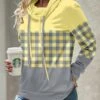 Light Yellow Patchwork Plaid Long Sleeve Sweatshirt