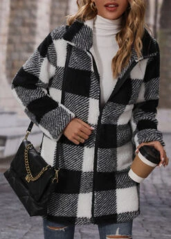 Black Pocket Plaid Long Sleeve Turn Down Collar Coat 7 Black Pocket Plaid Long Sleeve Turn Down Collar Coat -Women Clothing Sales Store 341278 P 1692869978774