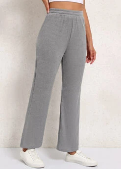 Elastic Waist High Waisted Grey Pants -Women Clothing Sales Store 341321 P 16935649132002