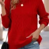 Red Weave Long Sleeve Round Neck Sweater