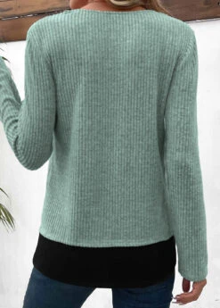Sage Green Fake 2in1 Long Sleeve Blouse -Women Clothing Sales Store 341933 P 16939620967831