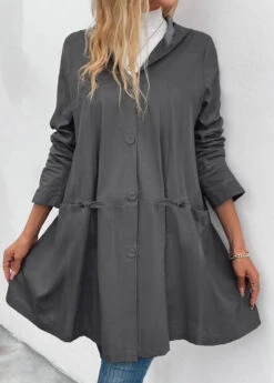 Dark Grey Pocket Long Sleeve Hooded Coat -Women Clothing Sales Store 342475 P 16971048305994