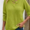 Avocado Green Long Sleeve Asymmetrical Neck Sweater