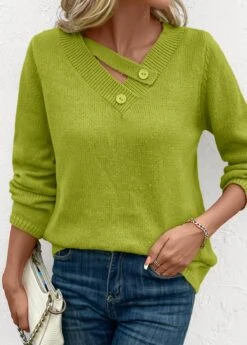 Avocado Green Long Sleeve Asymmetrical Neck Sweater -Women Clothing Sales Store 342652 P 16967607861875