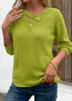 Avocado Green Long Sleeve Asymmetrical Neck Sweater -Women Clothing Sales Store 342652 P 16967607866534