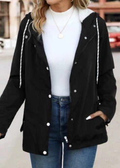 Black Faux Fur Long Sleeve Hooded Coat -Women Clothing Sales Store 342827 P 16982318785312