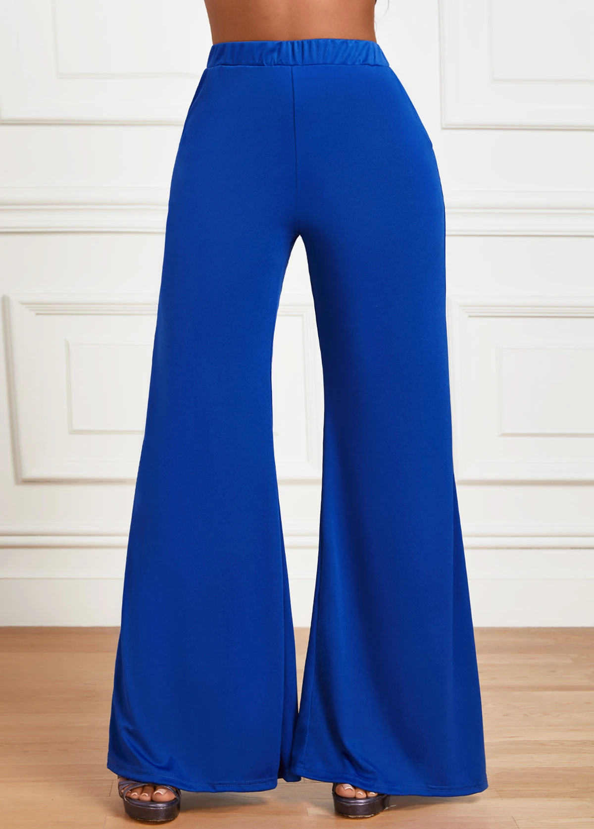 Blue Pocket Flare Leg Elastic Waist High Waisted Pants 4 Blue Pocket Flare Leg Elastic Waist High Waisted Pants - Image 4