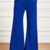 Blue Pocket Flare Leg Elastic Waist High Waisted Pants
