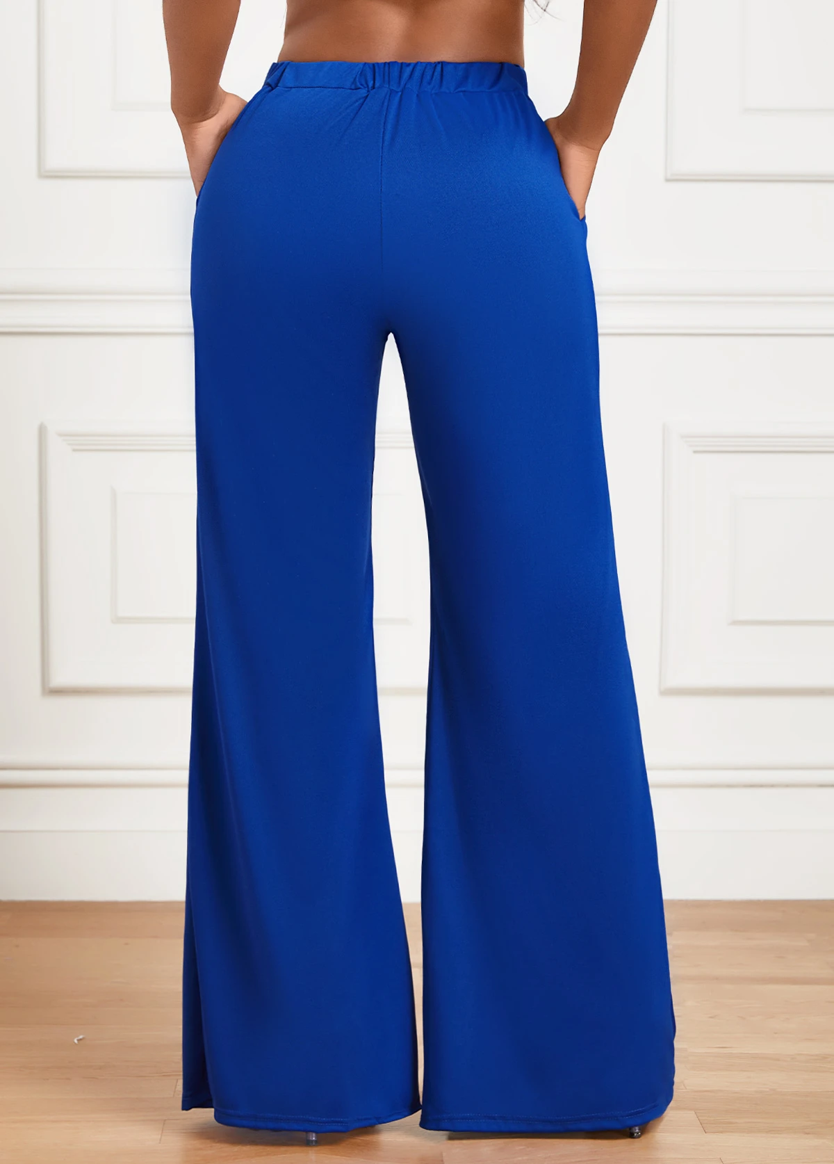 Blue Pocket Flare Leg Elastic Waist High Waisted Pants 2 Blue Pocket Flare Leg Elastic Waist High Waisted Pants - Image 2