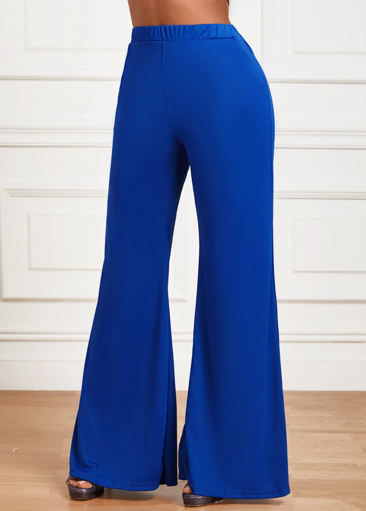Blue Pocket Flare Leg Elastic Waist High Waisted Pants 3 Blue Pocket Flare Leg Elastic Waist High Waisted Pants - Image 3