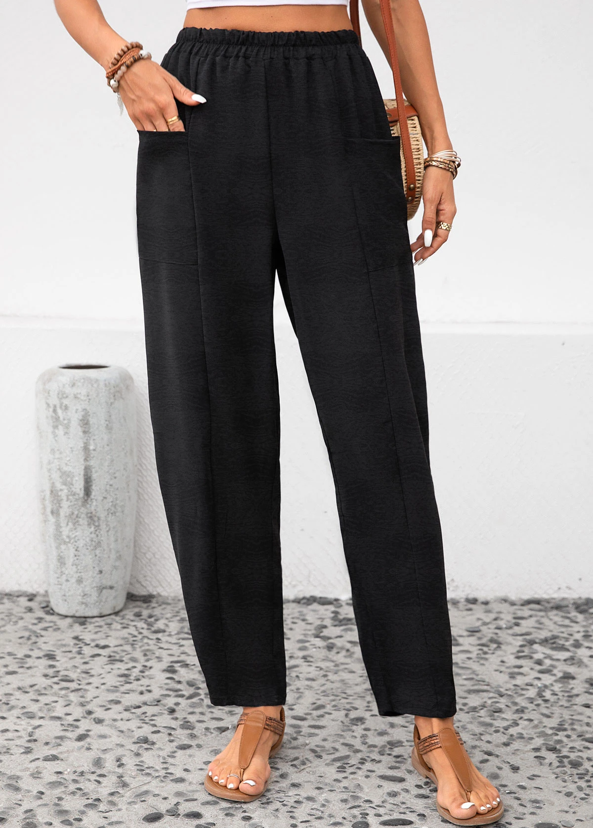 Black Pocket Elastic Waist High Waisted Pants 5 Black Pocket Elastic Waist High Waisted Pants - Image 5