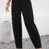 Black Pocket Elastic Waist High Waisted Pants