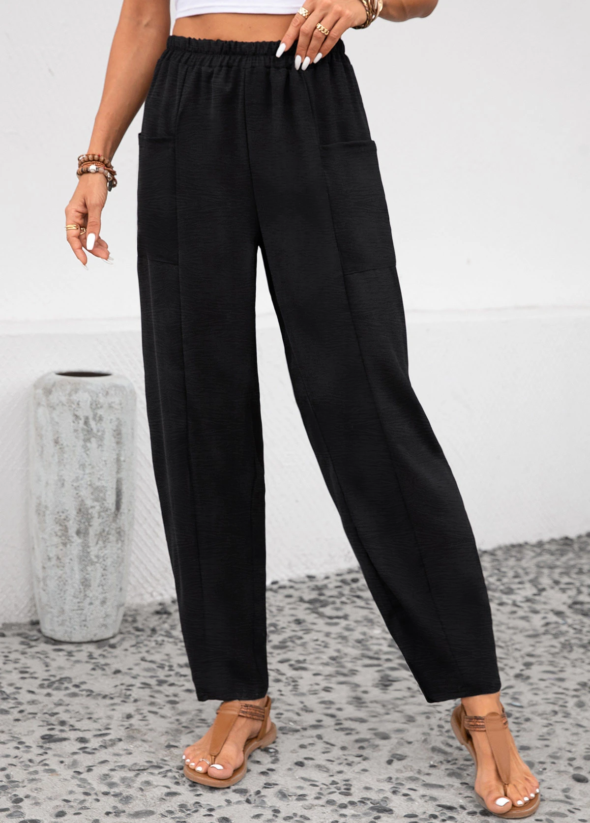 Black Pocket Elastic Waist High Waisted Pants 1 Black Pocket Elastic Waist High Waisted Pants