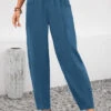 Peacock Blue Pocket Elastic Waist High Waisted Pants