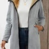 Grey Pocket Long Sleeve Hooded Coat