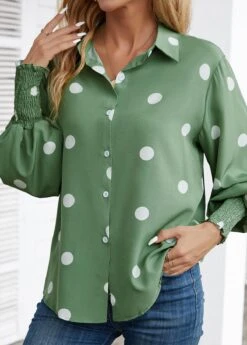 Grass Green Smocked Polka Dot Long Sleeve Blouse 7 Grass Green Smocked Polka Dot Long Sleeve Blouse -Women Clothing Sales Store 344133 P 16983147082532