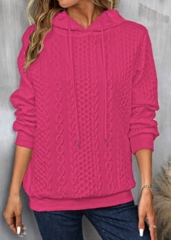 Hot Pink Drawstring Long Sleeve Twisted Hoodie
