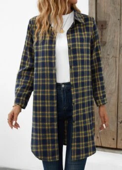 Navy Button Plaid Long Sleeve Shirt Collar Blouse 8 Navy Button Plaid Long Sleeve Shirt Collar Blouse -Women Clothing Sales Store 344323 P 16981475337240