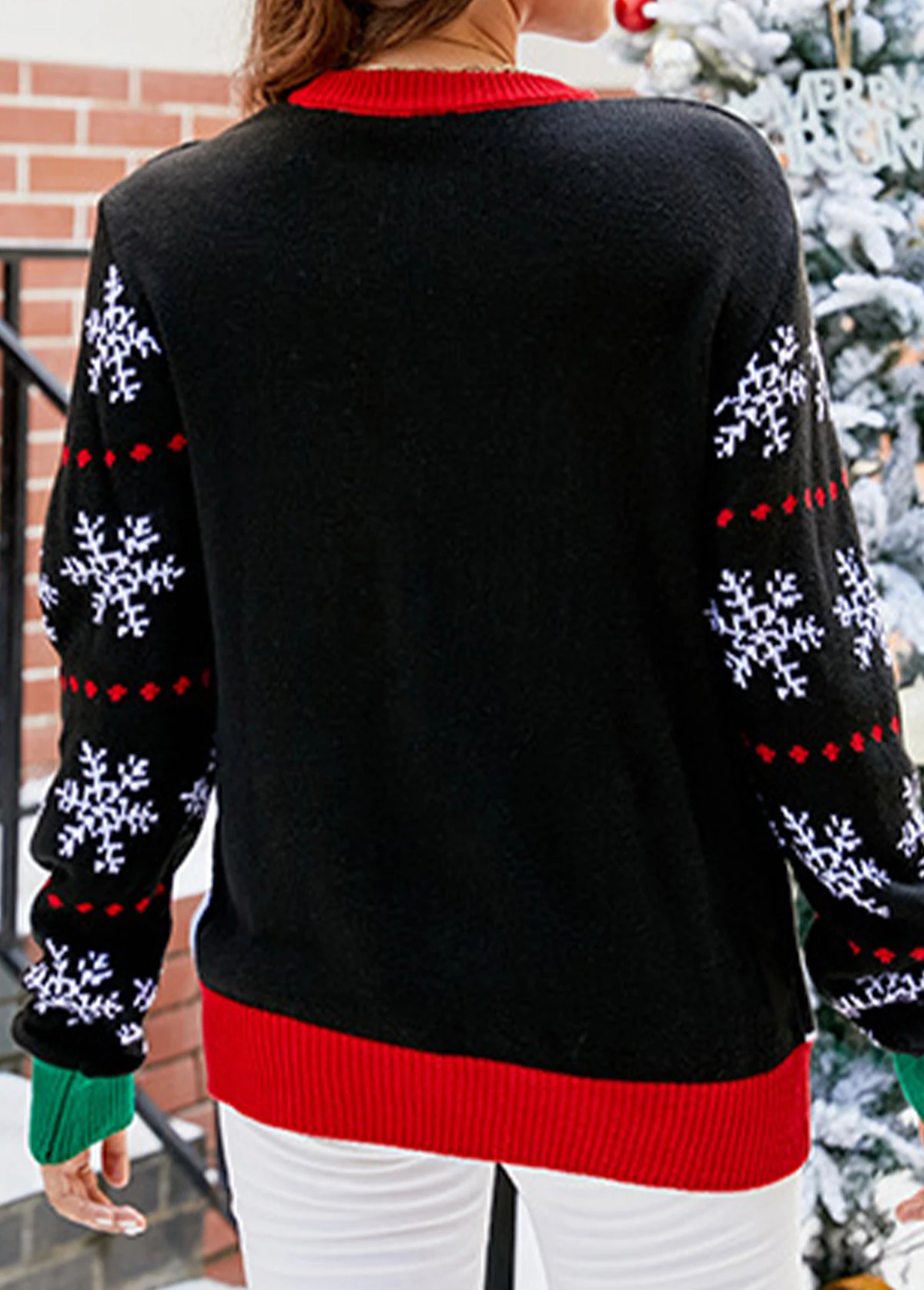 Christmas Black Santa Claus Print Long Sleeve Round Neck Sweater 2 Christmas Black Santa Claus Print Long Sleeve Round Neck Sweater - Image 2